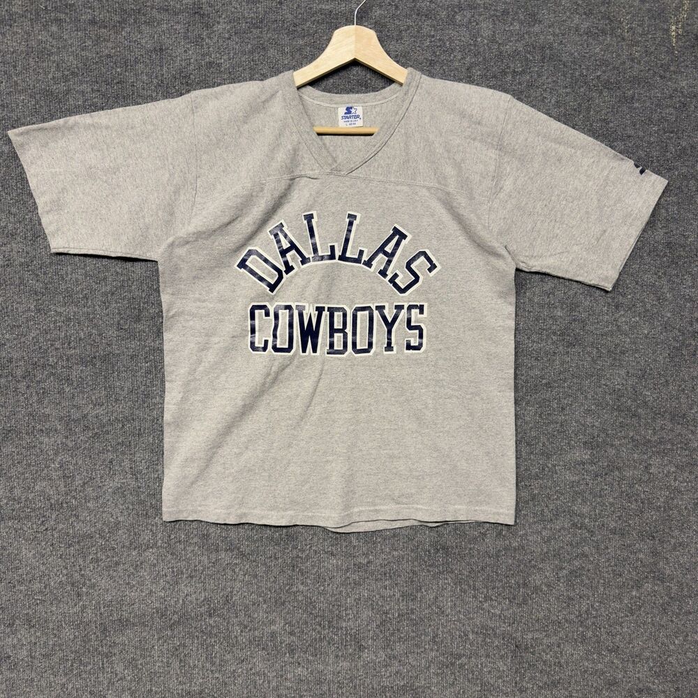Vintage Starter Dallas Cowboys T Shirt Mens L Gray V Neck NFL Football 90s USA